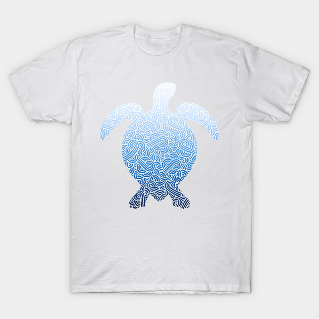 Ombre blue and white swirls doodles sea turtle T-Shirt-TOZ